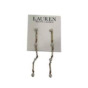 Lauren‎ Ralph Lauren Gold Tone Pearl Linear Earrings NWT